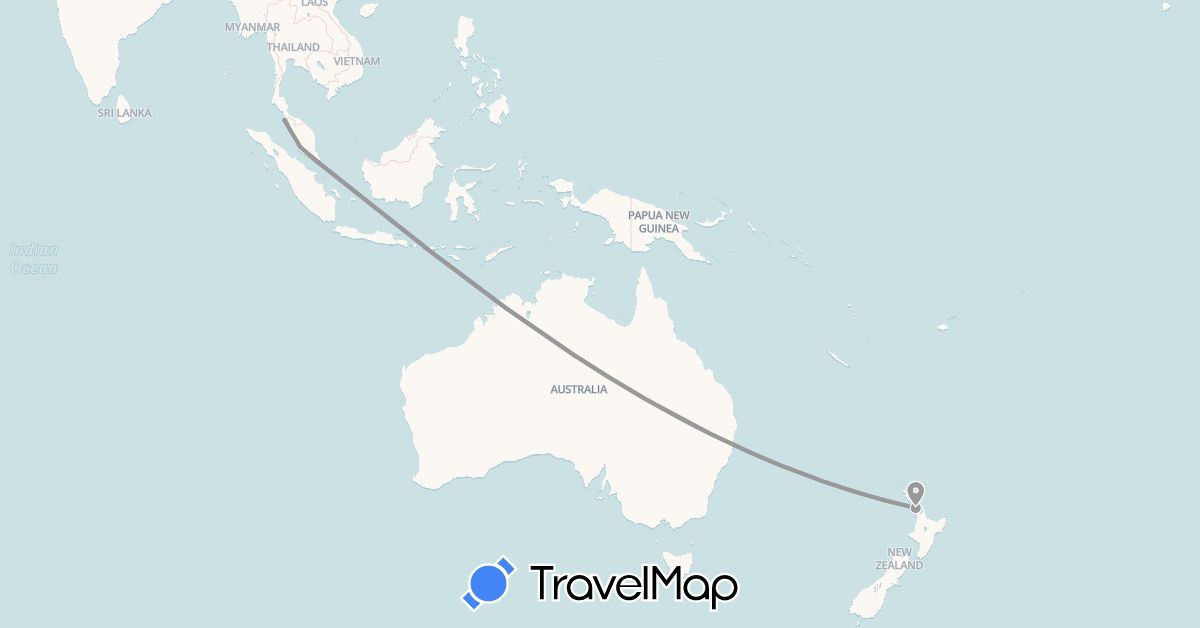 TravelMap itinerary: driving, plane in Malaysia, New Zealand, Singapore (Asia, Oceania)